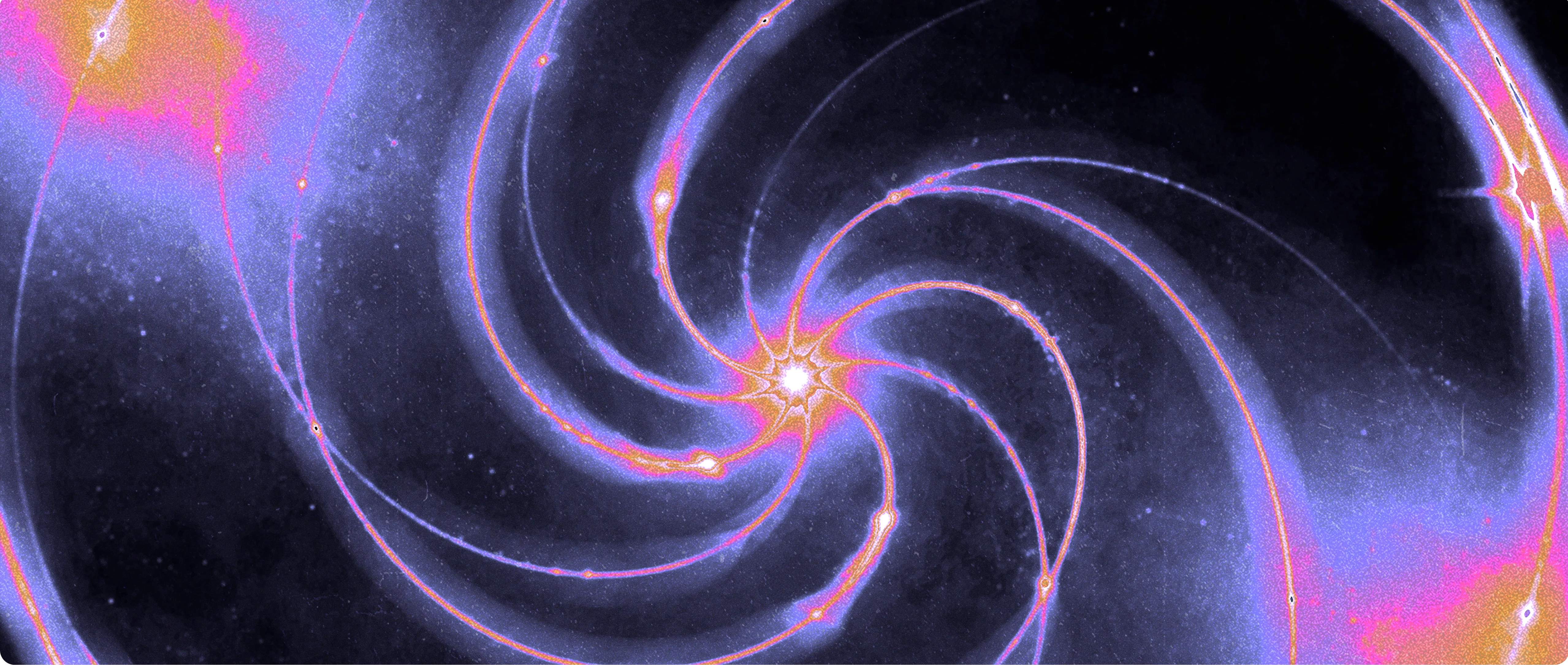 Colorized visualization of gravitational fields spiraling around a bright central point